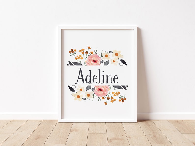 Floral Baby Name Printable Nursery Art Personalized Nursery Etsy