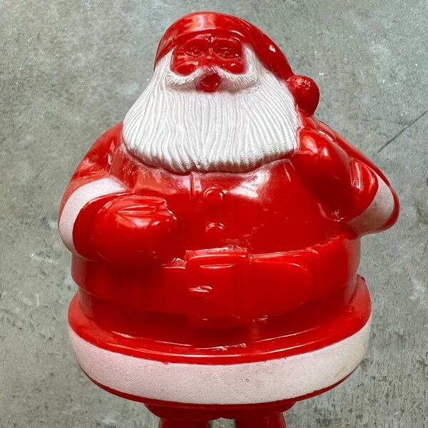 Vintage Hard Plastic Santa Claus Skiing Christmas Holidays Candy Holder Rosbro Plastics USA 1950s
