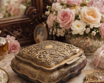 Vintage Godinger Silber Art Co Ltd Goldfarbe Schmuck Trinket Metall Andenken Dresser Box viktorianischen Stil