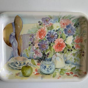 Vintage Melamin Blumen Stillleben Dekorative Serviertablett Made in Italien Alie Kruse Kolk 12 &quot;x 9&quot;