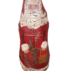 Vintage peinte à la main le père Noël sur toile art folklorique Noël signé 1988 ferme primitive
