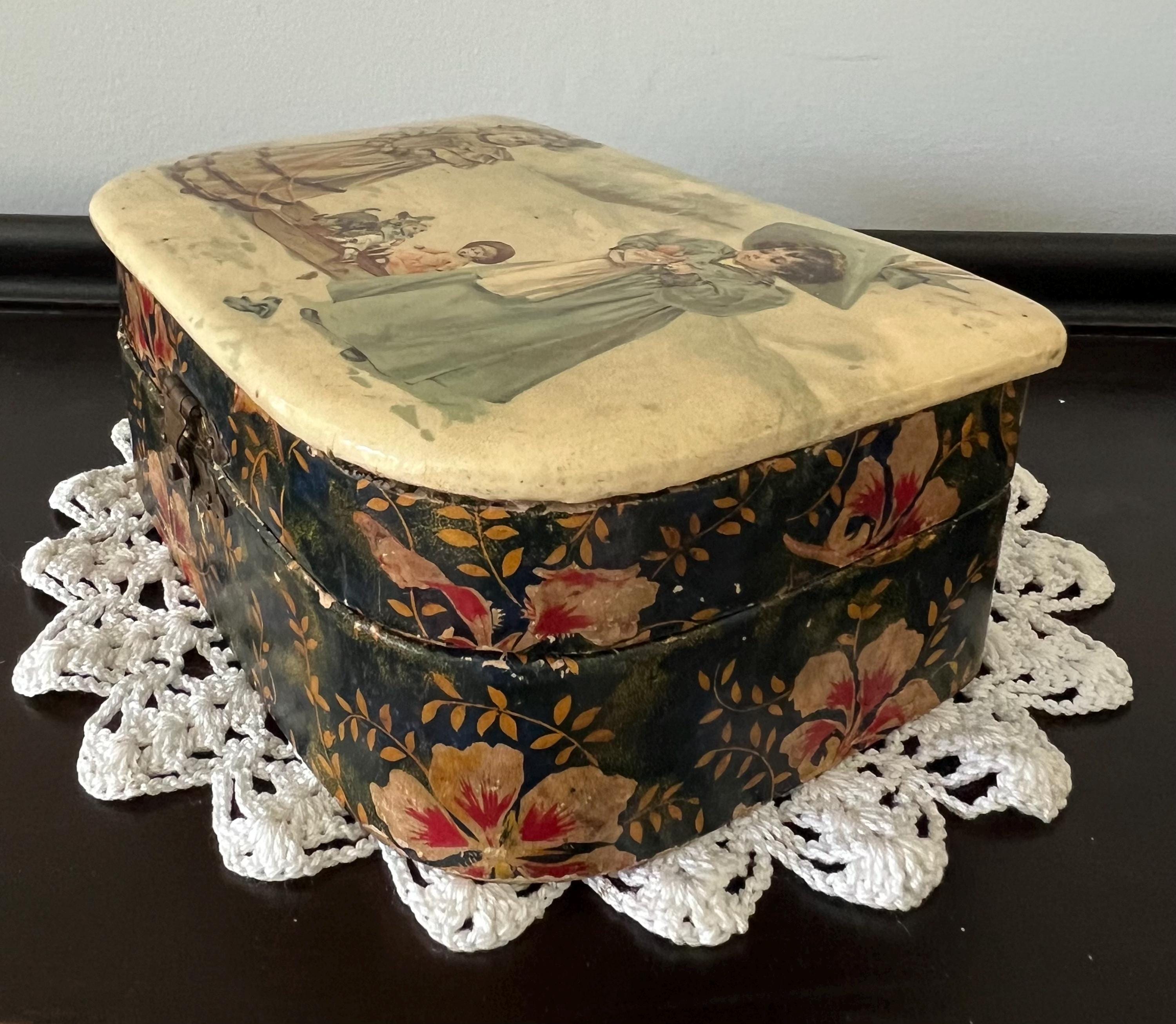 Antique Victorian Celluloid Box Fabric Lined Jewelry Storage Trinket ...