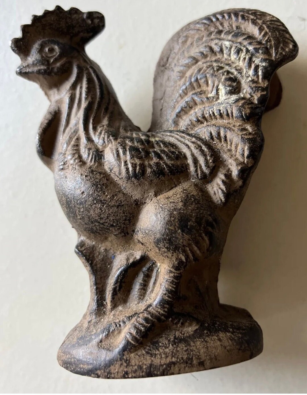 Vintage Cast Iron Rooster Chicken Bookend Door Stop Country Etsy