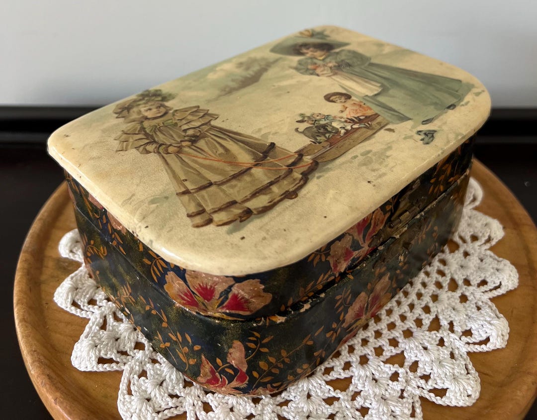 Antique Victorian Celluloid Box Fabric Lined Jewelry Storage Trinket ...