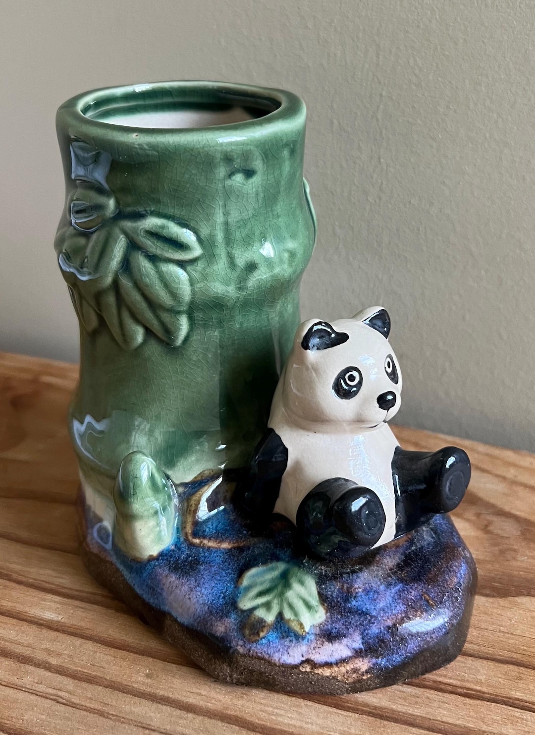 Panda Ceramic Planter MCM Retro Vase Bamboo Tree Bear Green Japan - Etsy