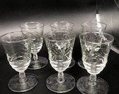 Arctic Rose By Rock Sharpe Set of 6 Juice Glasses Star on base Cut Glass Stem EUC