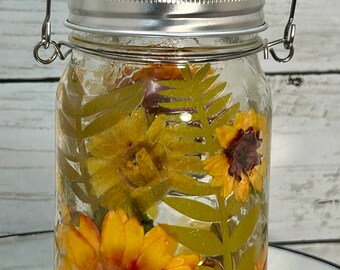 Mason Jar Solar Fairy Light Lantern Sunflower Garden Pint size