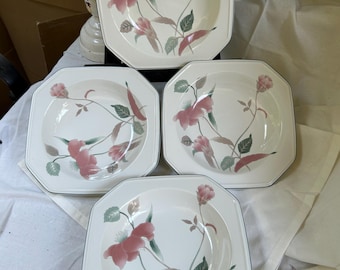 Vintage Mikasa Silk Flowers Soup Bowls - Set of 4 - 8.5" Floral Dinnerware