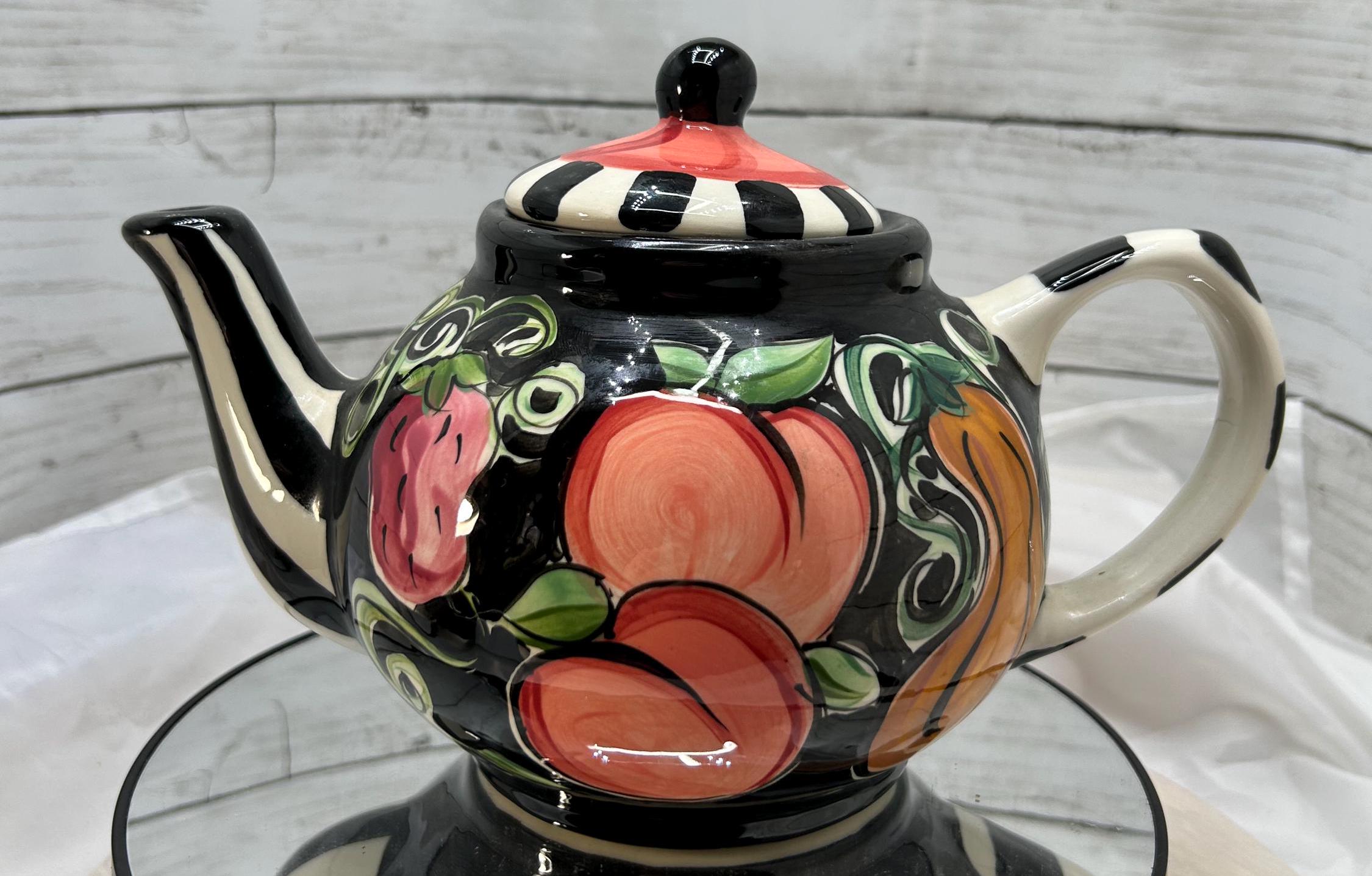 Vicki Carroll Studio Bon Appetite Teapot With Lid Black White
