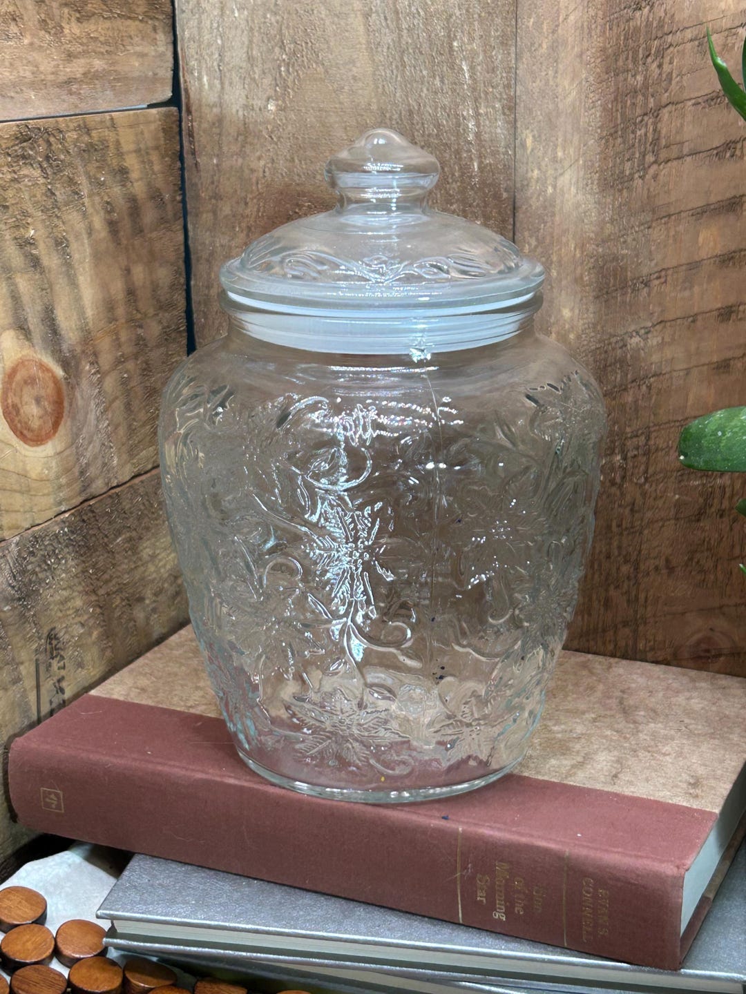 Princess Glass Containers Princess House Fantasia Glass Canister With Lid Medium Floral Embossed ...