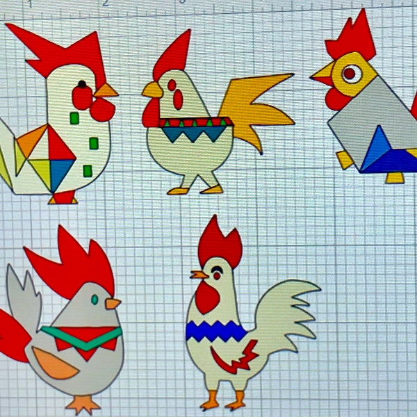 Funky Chicken / Rooster Geometric 5 Pack   SVG Layered for color Change Cricut