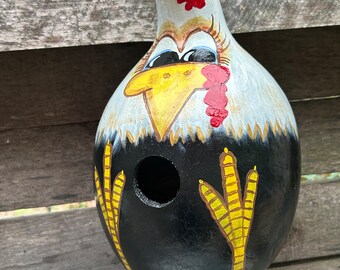 Fun and lovely Plump Chicken Gourd Birdhouse Handpainted USA