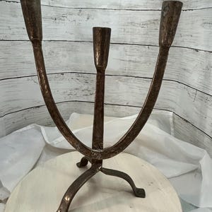 Antique Handcrafted Pewter Candelabra - Unique 3-Arm Rustic Candle Holder