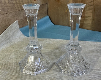Anchor Hocking Legacy 24 Percent Lead Crystal Candlesticks Pair 8 Inch USA