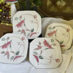 Mikasa Silk Flowers Salad Plates (Set of 4) - Vintage Floral Rimmed Continental Plates