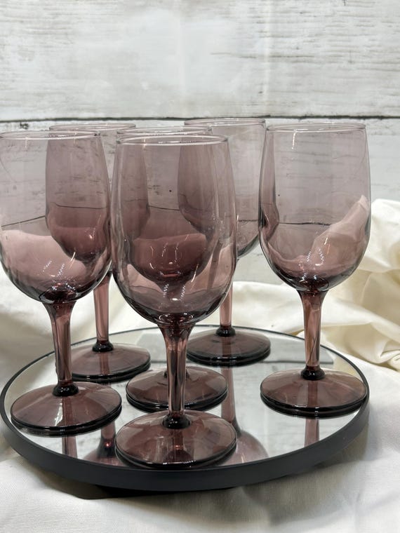 Amethyst Purple Wine Glasses - Set of 6 Vintage Elegant Drinkware