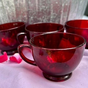Royal Ruby Red Glass Coffee Cups - Mid Century Modern Drinkware