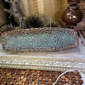 Fingerprint Pottery Pontotoc MS Serving Tray, Green Brown Textured Stoneware