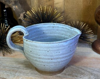 Signed Studio Pottery Creamer, Blue Speckled Stoneware Small Pitcher