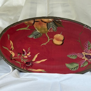 Tracy Porter Octavia Hill Serving Platter Hand Painted Fruit and Floral 17” Oval