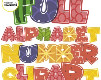 Fruit alphabet, letters and numbers clipart, SVG, DXF vector, PNG 300 dpi, Transparent background, automatic download, Font clipart