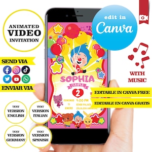 Plim plim, video invitación animada con música, invitación editable en Canva gratis descarga digital, invitación MP4