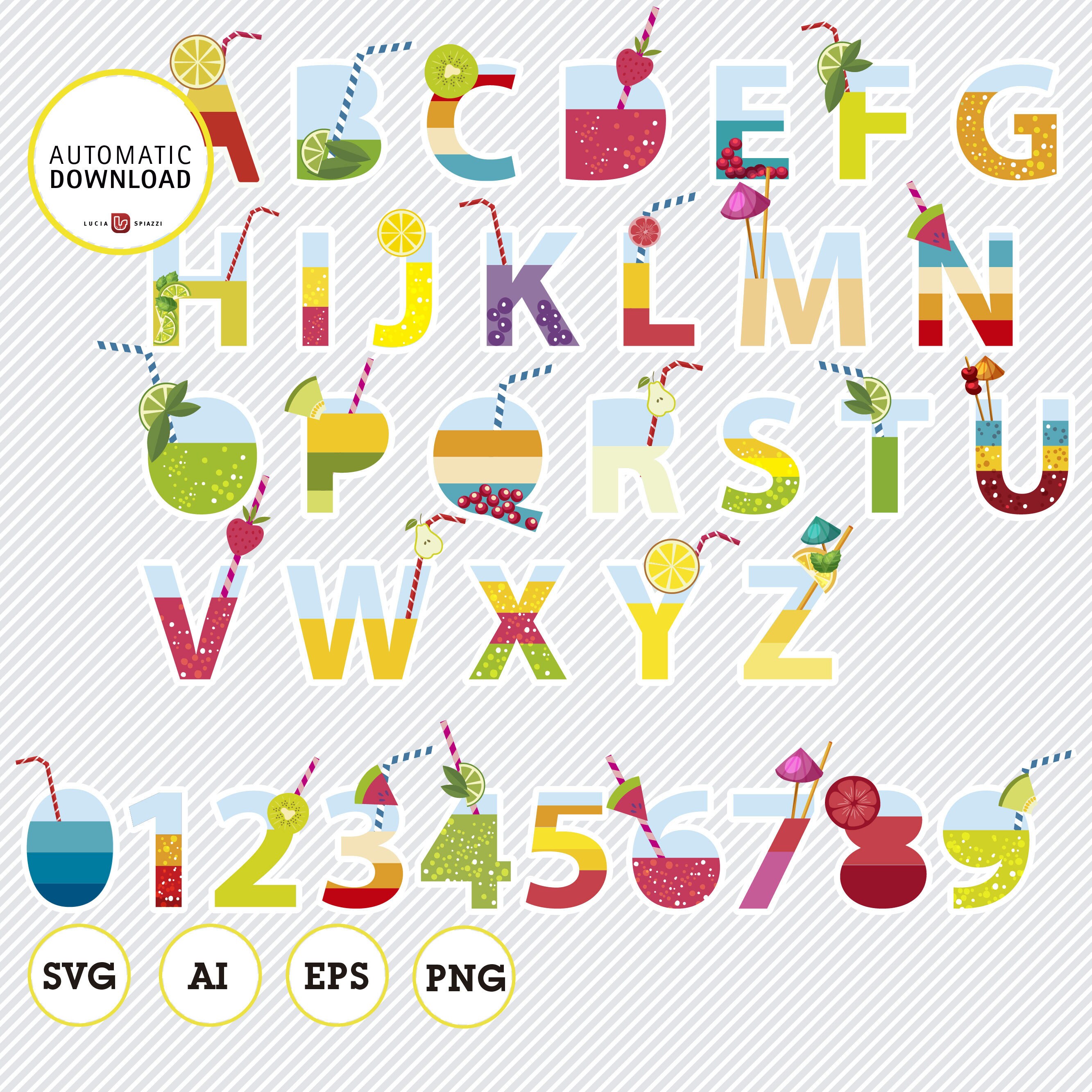 Juice Alphabet Letters and Numbers Clipart Glass of Juice Etsy UK