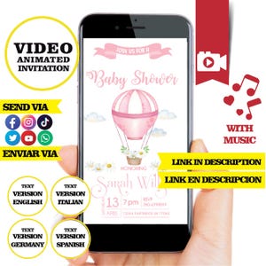 Hot air balloons, Baby Shower, Animated video Invitation, logo and personalized data, daisy, Neutral Baby Shower Invite girls