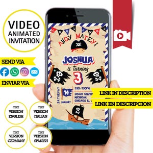 Fête avec carte au trésor, invitation animée, logo et données personnalisées, invitation vidéo, fête de pirates entre garçons