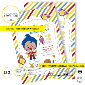 Cartão palhaço plim plim, plim plim JPG, download digital instantâneo, A4, convite para impressão, tamanho do cartão 8 x 11 polegadas, plim plim e seus amigos