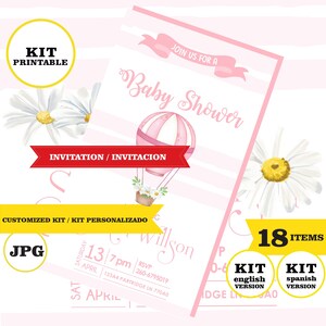 Hot air balloons, Baby Shower, printable kit, logo personalized data, aerostatic, Neutral Baby Shower Invite, girls