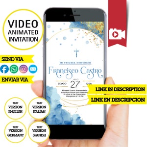 Primera Comunión, Video invitación animada, nombre y datos personalizados, Video Invitación, Video personalizado de invitacion de comunión