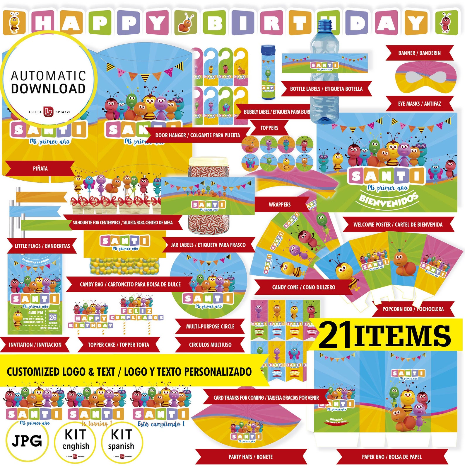 Bichikids Kit Printable Custom Texts Custo Logo Birthday Etsy