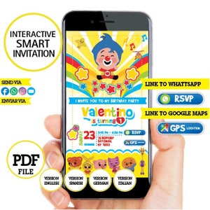 Plim plim, invitación inteligente, invitación interactiva, imprimible, enlace GPS, enlace whattsapp, formato PDF