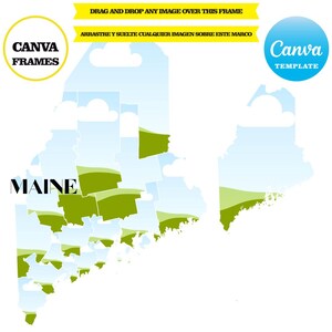 Maine, Elementrahmen, ziehen und ablegen, fügen Sie Ihren eigenen Hintergrund hinzu, fügen Sie Ihr eigenes Bild hinzu, digitaler Download, Mockup, CANVA kostenlos