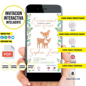 Babyshower ree, slimme uitnodiging, interactieve uitnodiging, met knoppen, gps-link, whattsapp, stores, uitnodiging in pdf-formaat - SPAANS