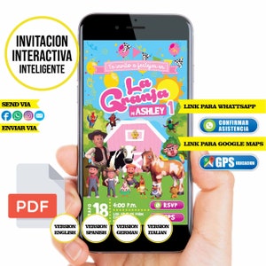 De granja de Zenon, intelligente uitnodiging, interactieve uitnodiging, imprimible, voeg GPS toe, voeg whattsapp toe, formaat PDF