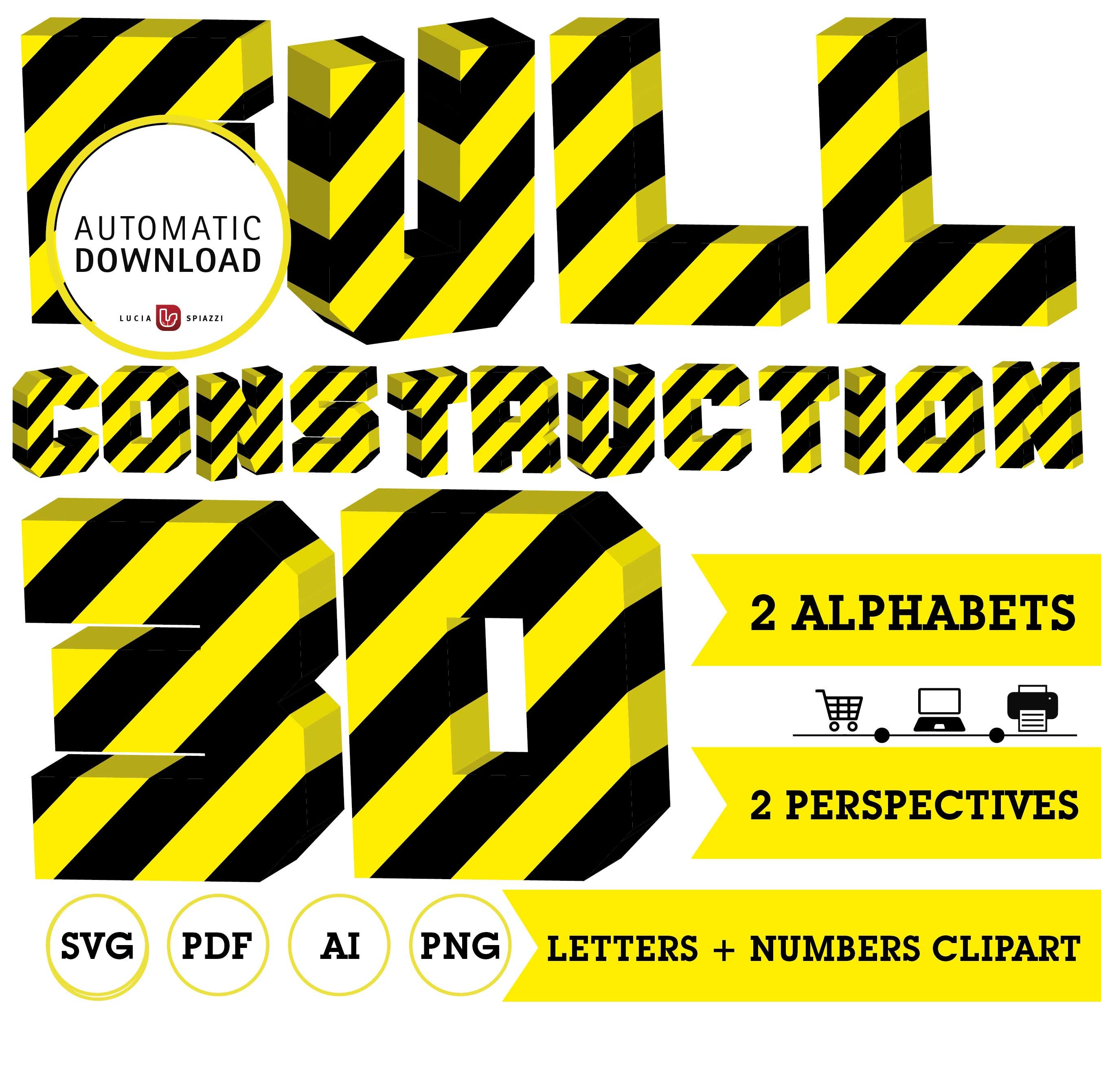 Construction alphabet clipart 3d letters numbers 2 Etsy