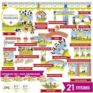 La granja de Zenon Kit imprimible, Textos personalizados, La granja de Zenón JPG, 21 archivos descargables digitales, cumpleaños temáticos