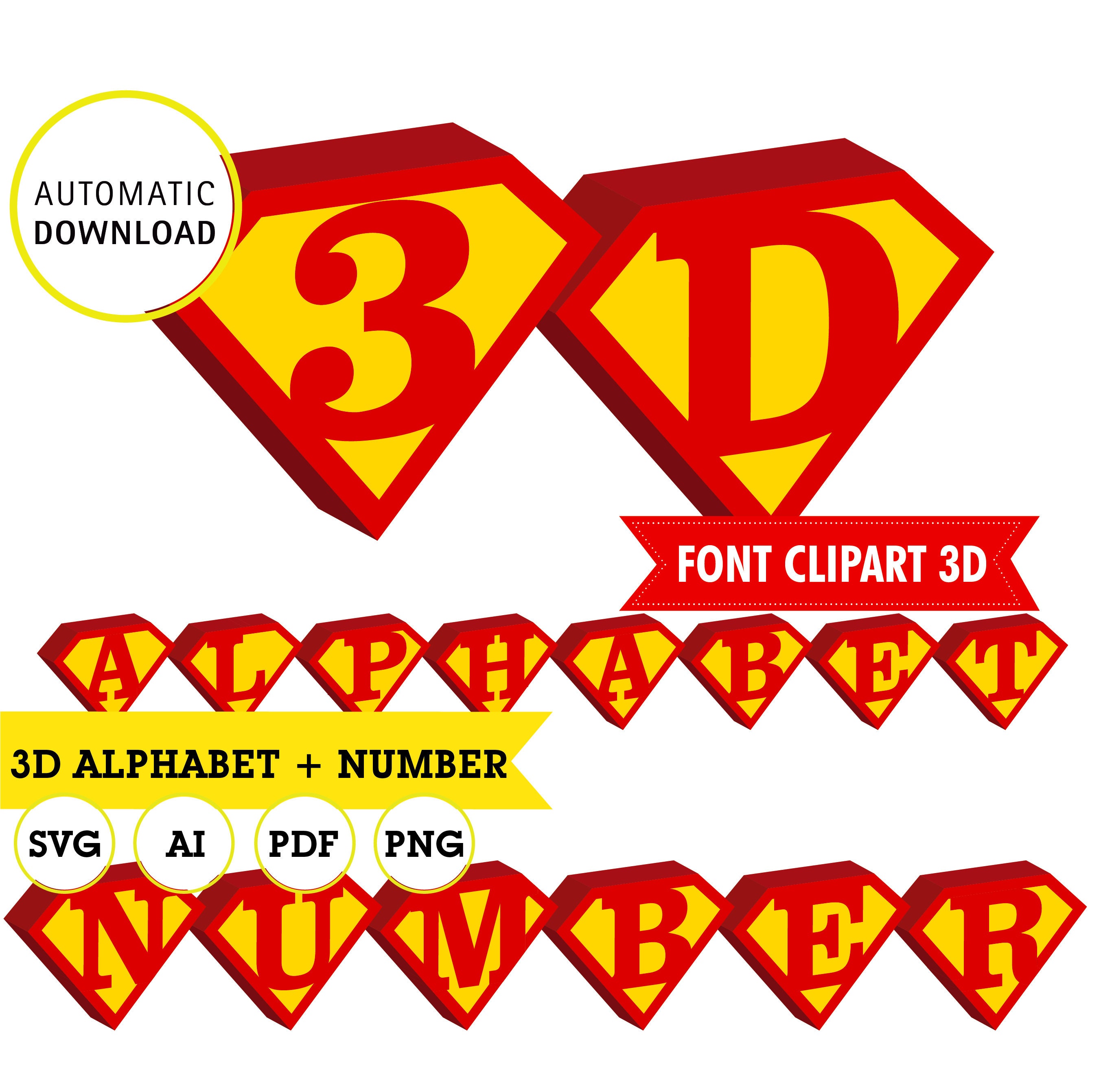 Superman Alphabet Clipart 3d SVG AI Pdf Editable for Etsy UK