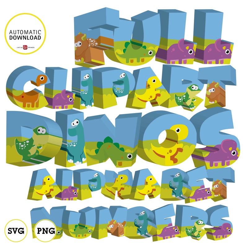 Download Dinosaur alphabet and number 3D clipart SVG VECTOR PNG 300 ...