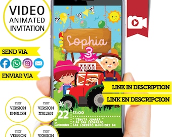 Old McDonald Animated video Invitation, logo and personalized data, Video Invitation, the farm girl Video, Personalized Video, smartphone