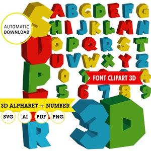Super Mario Alphabet, Buchstaben und Zahlen Clipart 3D, PNG für transparenten Hintergrund, SVG, AI, PDF, Vektor (bearbeitbar), Sofortige Vorschau