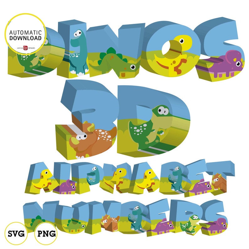 Download Dinosaur alphabet and number 3D clipart SVG VECTOR PNG 300 ...