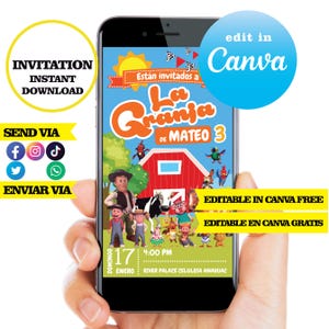 La granja de Zenon, plantilla de invitación editable en Canva gratis descarga digital, invitación pdf
