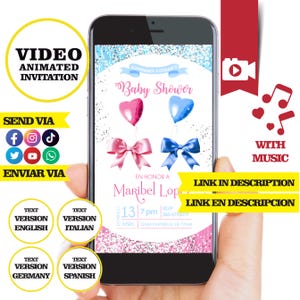 Mellizos o gemelos, baby shower, video invitación animada, logo y datos personalizados, invitacion cinta  para niña y niño, ESPAÑOL