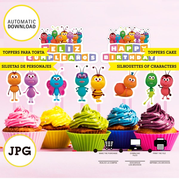 Bichikids topper para torta, siluetas de personajes, Bichikids JPG, descarga digital, cumpleaños temáticos