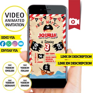 Fête avec carte au trésor, invitation animée, logo et données personnalisées, invitation vidéo, fête de pirates entre garçons