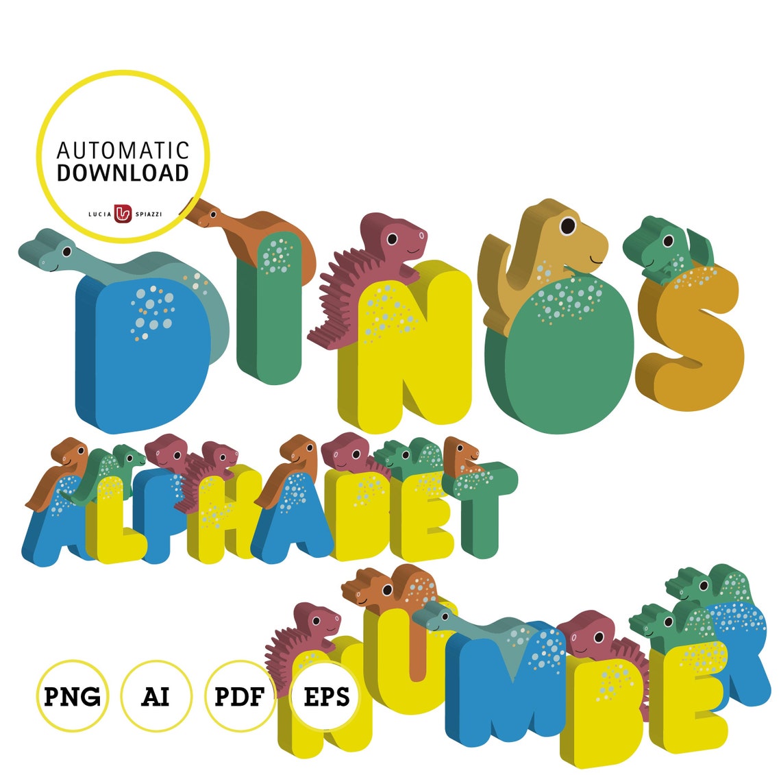 Dinosaur Alphabet Dinos Letter and Numbers Clipart 3d PDF - Etsy