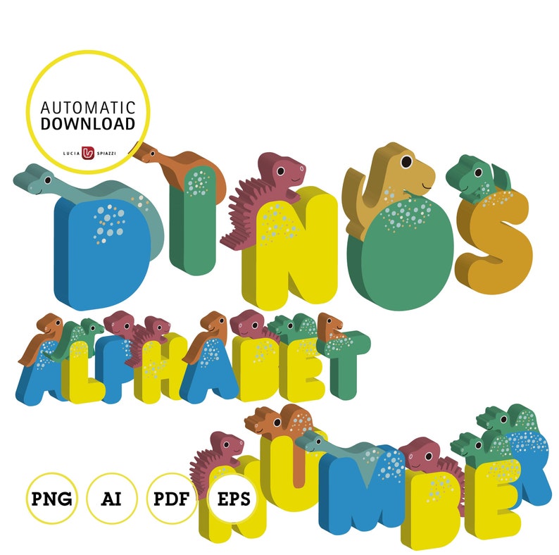 dinosaur alphabet dinos letter and numbers clipart 3d pdf